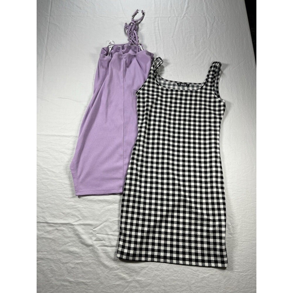 Lot Of 2 SHEIN Black White Gingham Plaid Lavender Sundress Size Small. Beach